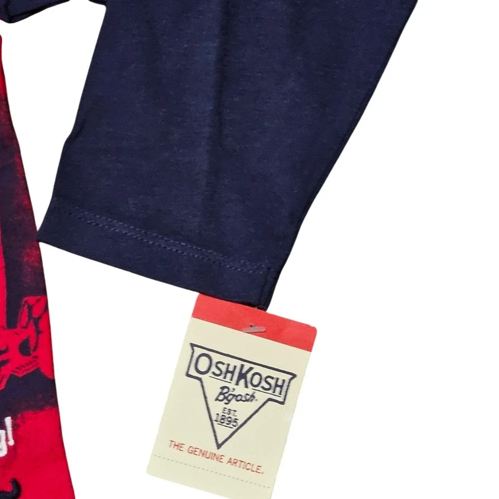 OshKosh‎ Bgosh Boys Red Navy Blue Hot Truck Raglan Long Sleeve Shirt Size 6 NEW